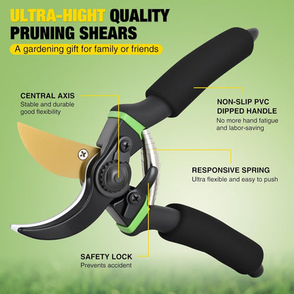 Yesker Pruning Shears for Gardening 8.5" Professional Bypass Garden Scissors Yard Clippers with Sharp SK5 Steel Blade Heavy Duty Hand Pruners for Branch Flower Plant Trimming Cutting Gardening Tools