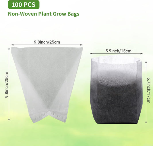 GREANER 100pcs Biodegradable Nursery Bags, 9 x 9inch Seed Planting Bags, Planting Seed Starting Pots Pouches, Standable Pouch for Potato, Flower, Tomato Plant Starts