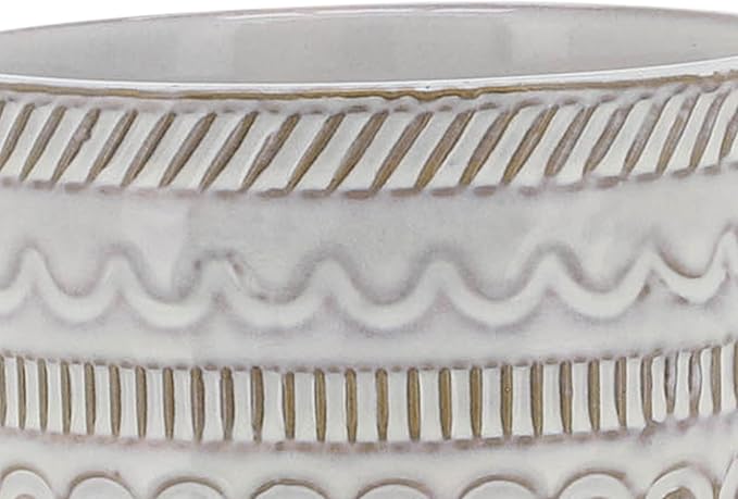 Sagebrook Home Ceramic Planter with Stand - Decorative Stoneware Plant Pot with Bamboo Wood Base - Boho Style Indoor & Outdoor Garden Decor for Home & Office - 8" Ivory & Tan