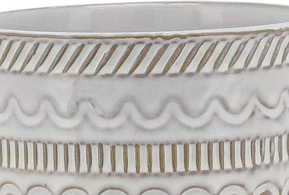 Sagebrook Home Ceramic Planter with Stand - Decorative Stoneware Plant Pot with Bamboo Wood Base - Boho Style Indoor & Outdoor Garden Decor for Home & Office - 8" Ivory & Tan