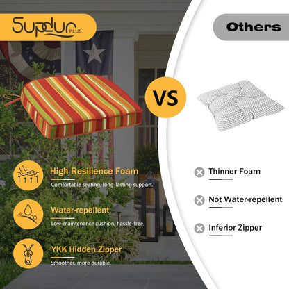 Outdoor Round Corner Seat Cushion, 17"x16"x2", Set of 4, Non Slip Seat Cushion Pads with Removable Cover for Patio Furniture, Garden Yard Lawn, Rainbow Stripe