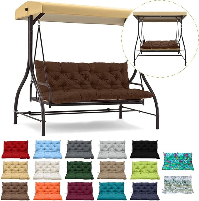 Swing Replacement Cushions with Backrest, 2 or 3 Seater Waterproof Non-Slip Overstuffed Swing Pad, Indoor/Outdoor Bench Cushion for Porch Chair Swings Garden Furniture(Brown 40 * 40 in)
