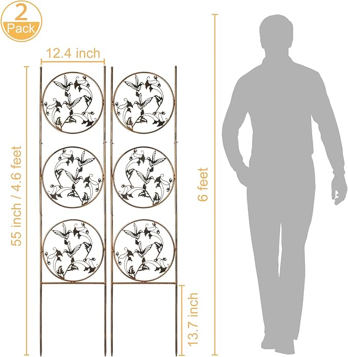 SUNNYPARK Set of 2 Hummingbird Metal Garden Trellis for Climbing Plants, Decorative Vegetables Flowers Vine Trellis for Outdoor Patio 55'' H x 12.4'' W