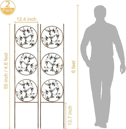 SUNNYPARK Set of 2 Hummingbird Metal Garden Trellis for Climbing Plants, Decorative Vegetables Flowers Vine Trellis for Outdoor Patio 55'' H x 12.4'' W