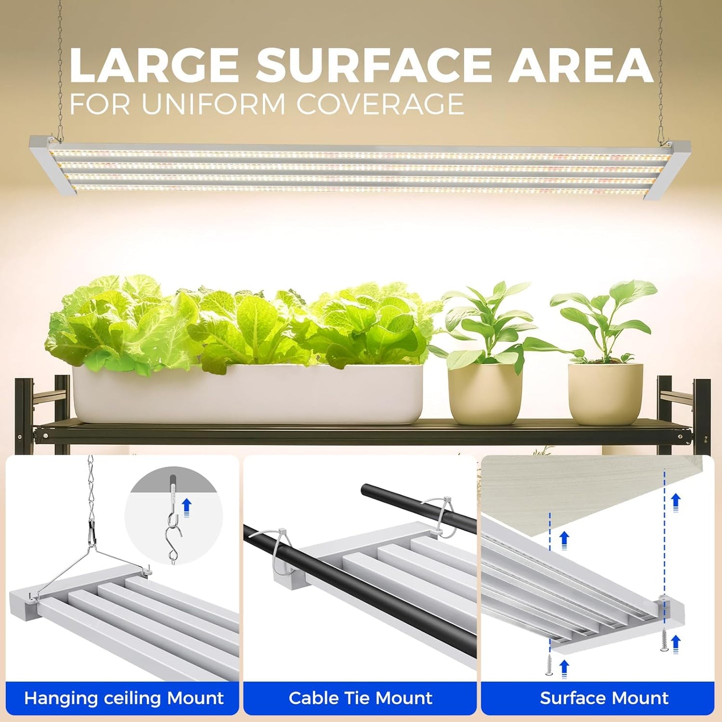 Barrina TX-L84 4FT LED Grow Light, 84W, 4 Panels Wider Coverage, Full Spectrum, High PPFD, Super Bright, Linkable, Hanging Fixture, Plant Stand with Grow Light for Indoor, Seeding, 1 Pack