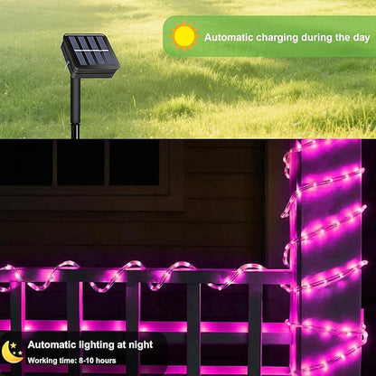 Pink Solar Rope Lights for Outside - 100 LED 33 FT Solar Powered String Lights Pink Fairy Light with 8 Lighting Modes, Outdoor Rope Light Waterproof for Christmas Wedding Garden Yard Party Home Decor