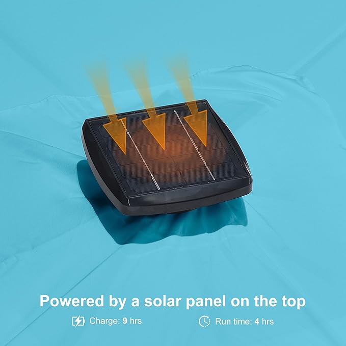 PURPLE LEAF 10 Feet Patio Umbrella Outdoor Cantilever Solar Powered LED Swivel Square Umbrella Aluminum Offset Umbrella with 360-degree Rotation for Garden Deck Pool Patio, Turquoise Blue