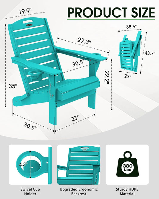Adirondack Chairs Set of 6, Outdoor Fire Pit Chairs, HDPE All-Weather Adirondack Chairs with Cup Holder, Lawn Chair for Deck, Patio, Garden (Lake Blue)