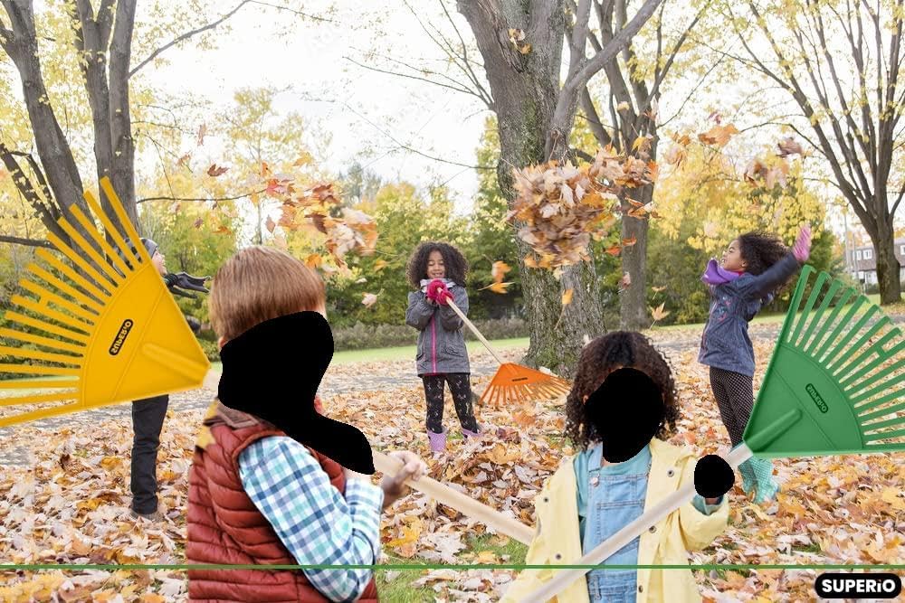 Superio Kids Rake with Hardwood Handle, Durable Plastic Head to Sweep Leaves in Lawn and Tidying Up The Garden, 34" (Kid Size, Grey, 1-Pack)