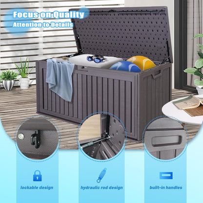 100 Gallon Waterproof Outdoor Storage Box, Outside Resin Deck Box for Patio Cushions, Garden Tools and Sports Pools Equipment