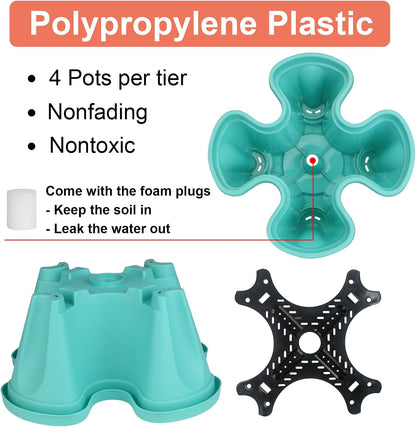 DUNCHATY Stackable Planter, Vertical Garden Planter with Wheels and Tools, Self Watering Strawberry Planter Indoor/Outdoor 5 Tier Herb Planter Pots for Growing Vegetables and Succulents, Teal