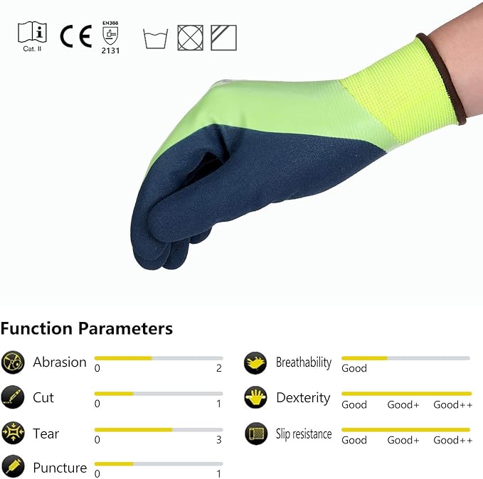 Waterproof Work Gloves for Men and Women, Hycool Thermal Insulated Freezer Rubber Coated Gloves,Super Grip L6201