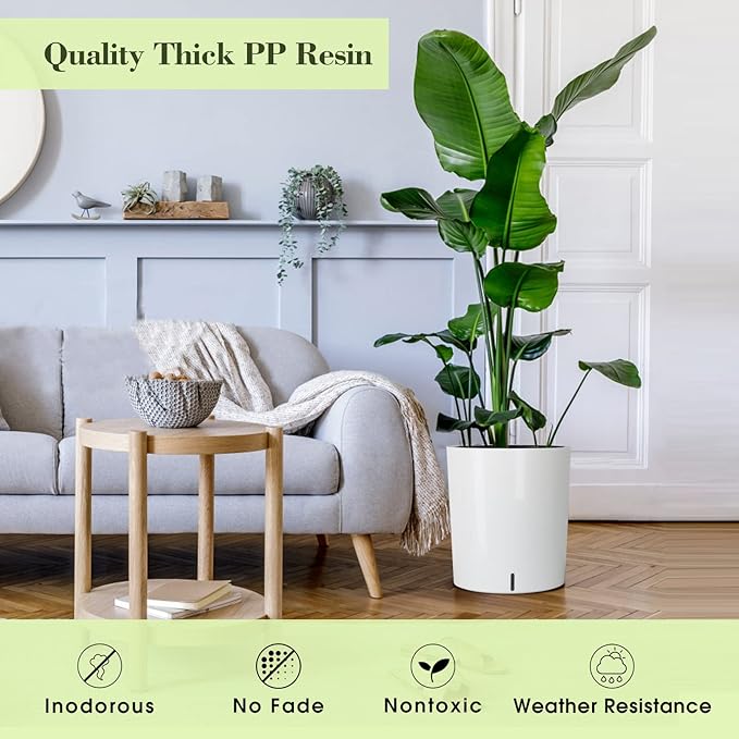 SAROSORA Large Round Self Watering Planter Pot 12.5'' for Home Garden Patio Tall Tree