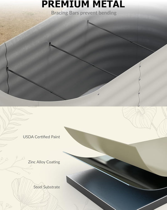 2 Pcs Raised Garden Beds Outdoor 10x4x1.5 ft - Galvanized Steel Planter Box for Vegetables, Flowers, Rust-Resistant Garden Box, Easy Assembly Raised Beds, Durable Planters for Outdoor Plants, Beige