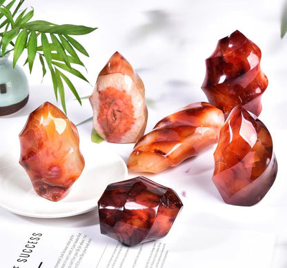 Red Agate Flame Shaped Stone Towers Obelisk Natural Healing Crystal Quartz Reiki Energy Decoration Home Office 1.0-1.5LBS