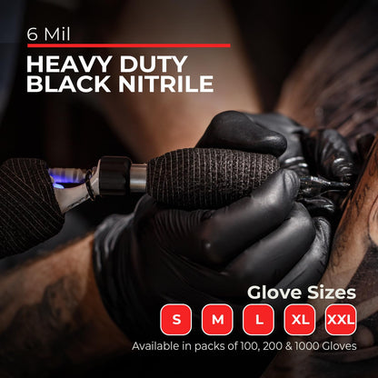 Heavy Duty 6 Mil Black Nitrile Gloves - Disposable, Latex & Powder Free | Mechanic, Food Prep & Tattoo | Rubber Gloves for Cooking, Cleaning & Household |Bulk Case of (1000)