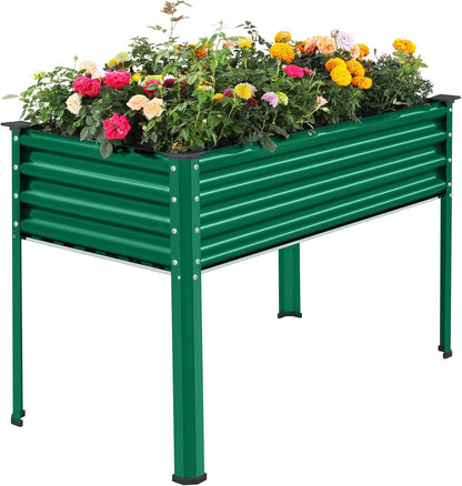 Land Guard Galvanized Large Metal Raised Garden Bed with Legs for Vegetables (Green)