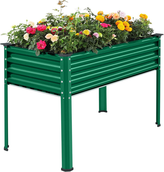 Land Guard Galvanized Large Metal Raised Garden Bed with Legs for Vegetables (Green)