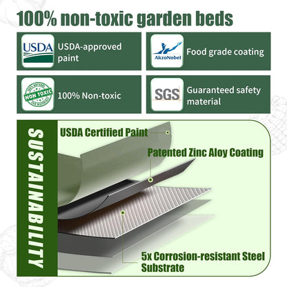 8 X 2 X 1.4 Ft Galvanized Raised Garden Bed,Sturdy and Easy to Assemble Oval Raised Planter Beds Outdoor for Vegetables, Gardening, Flowers, Fruits（Light Green）