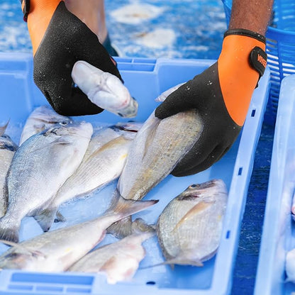 Kebada T2 Waterproof Work Gloves for Men and Women, Thermal Warm Winter Working Gloves, Insulated Freezer Gloves for Cold Weather, 100% Latex Coating, Wrist Closure, 2 Pairs, Orange, Medium