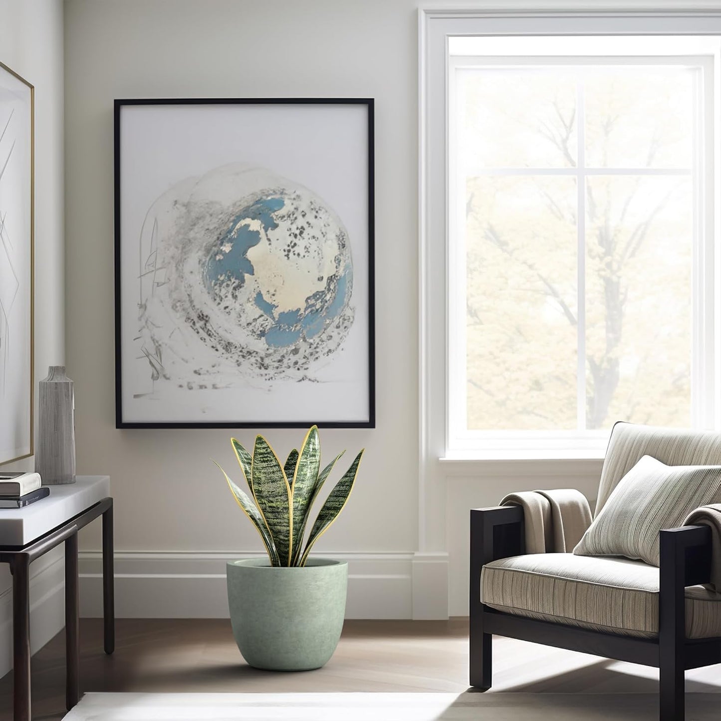 Kante 14 Inch Dia Round Concrete Planter, Indoor Outdoor Large Plant Pot with Drainage Hole and Rubber Plug for Home Patio Garden, Mint Green