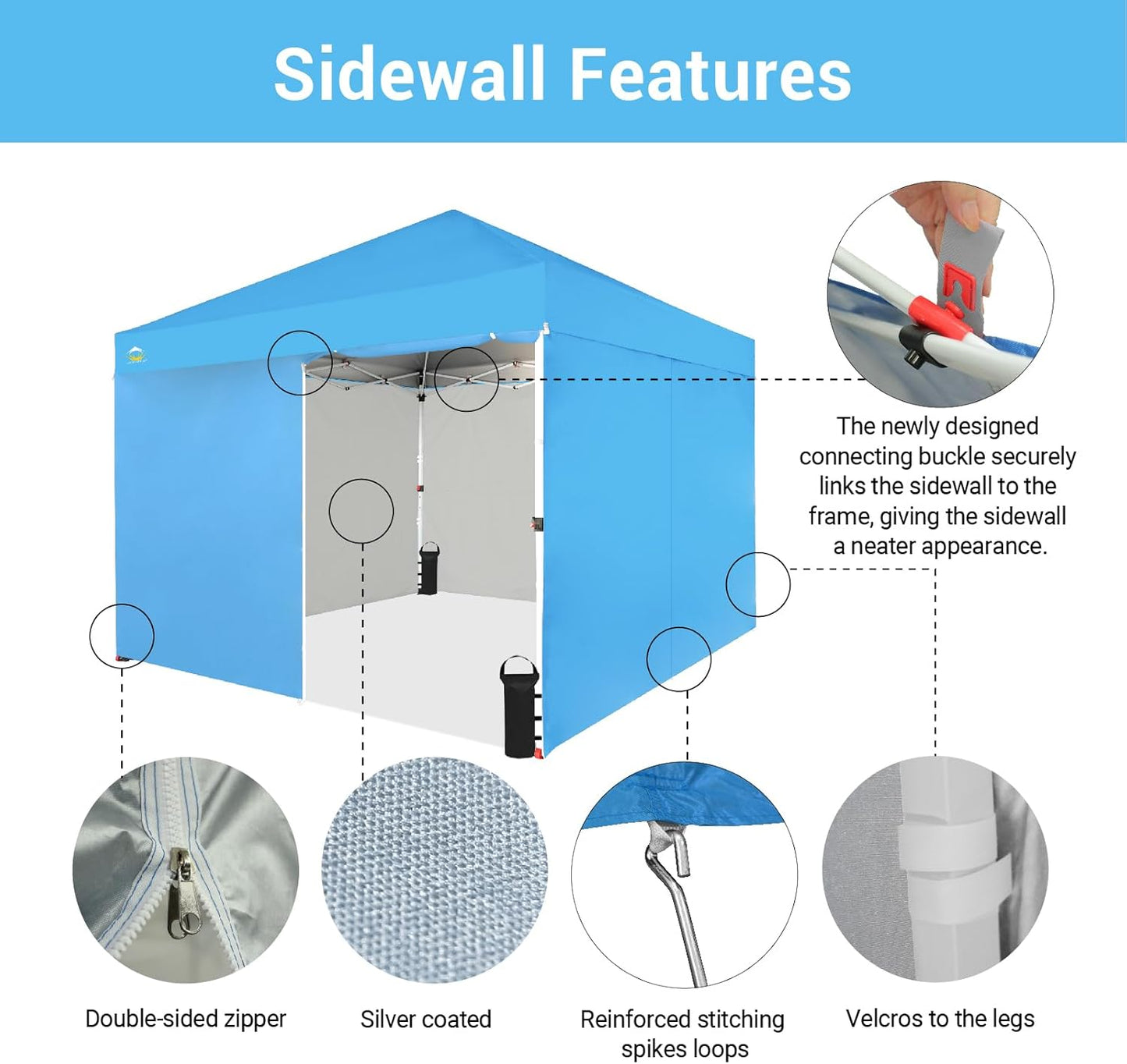 CROWN SHADES 10X10 Comercial Instant Canopy Pop Up Tent with Center Lock (10x10 with 4 Sidewalls, Sky Blue)