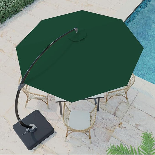 Outdoor Patio Umbrella with Sand Bag Included, 11 FT Deluxe Curvy Cantilever Umbrella Offset Hanging Umbrella with 360° Rotation for Market, Pool, Garden, Backyard, Deck