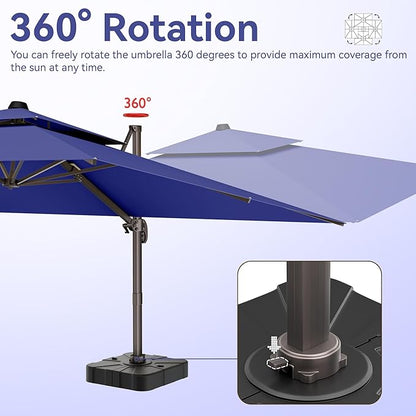 9x12 FT Patio Umbrella with base, Large Cantilever Rectangular Double Top Heavy Duty Offset Umbrellas with 360° Rotation, Outdoor shade for Garden Deck Pool, Navy