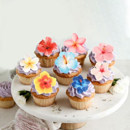 56 PCS Edible Flowers Cupcake Toppers Wafer Paper Flower Birthday Party Decorations Edible Hibiscus Wildflower Cupcake Picks for Baby Shower Wedding Birthday Party Cake Food Decorations Supplies