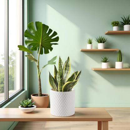 Docrin Ceramic Planters Indoor, 8 Inch Plant Pot with Drainage Holes for Home/Office - White Honeycomb
