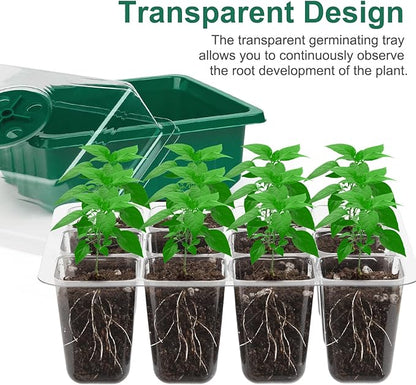 12 Pack Seed Starter Tray Seed Starter Kit (144 Cells Total Tray) with Humidity Adjustable Dome, for Seeds Growing Starting Plant Germination Trays, Mini Green House Germination Trays.