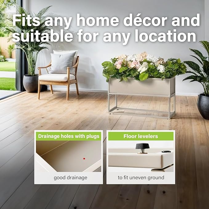 Cocoyard Elevated Planter Box - Durable Raised Garen Bed with Drainage Holes for Tall Plants, Herbs, and Flowers - Indoor or Outdoor Rectangular Planter. Modern Décor (Black, 28.75" L x 14" H)