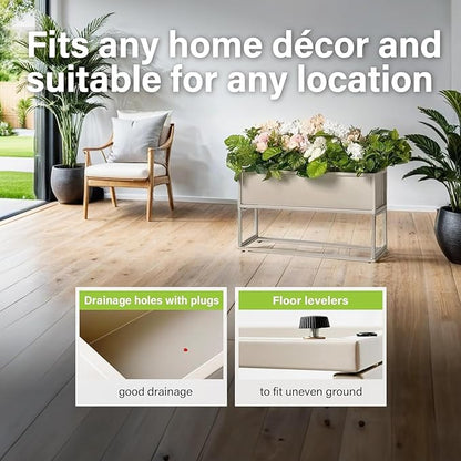 Cocoyard Elevated Planter Box - Durable Raised Garen Bed with Drainage Holes for Tall Plants, Herbs, and Flowers - Indoor or Outdoor Rectangular Planter. Modern Décor (Black, 28.75" L x 14" H)