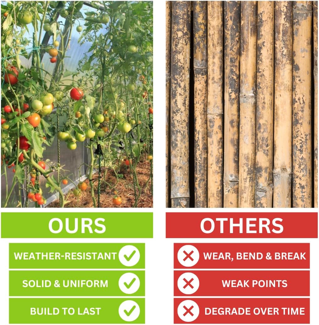 Fiberglass Eco Friendly Garden Stakes (Choose Height/Quantity) – Durable, Lightweight, Tomato, Tree, Strawberry, Plant, Support Fencing Stakes with Patterned Surface 5/16" Diameter (10, 4)