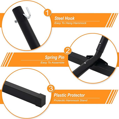 Lazy Daze Hammocks Double Outdoor Hammock with 12 ft Steel Stand, 2 Person Cotton Rope Hammock with Quilted Pad, Spreader Bars, Detachable Pillow, Mag Bag & Cup Holder, Blue