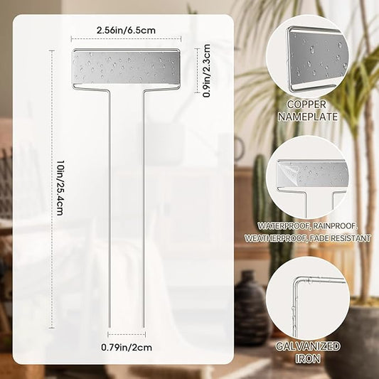25PCS Silver Metal Plant Tags Plant Labels with 50Pcs Labels, Rainproof PET Film & 2 Permanent Pen, 10.1 inch Weatherproof Banner Garden Markers, Marking Protection Seedling Signs Nursery Tags