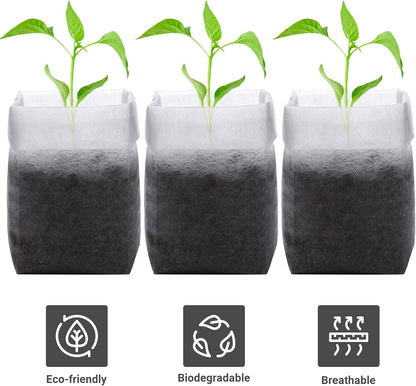 GREANER Nursery Growing Bags - 7.8x10.2 inches, 100PCS Non-Woven Biodegradable Plant Nursery Bags, Seed Starting Pots Pouches for Vegetables, Flowers, Fruits, Trees, Home Garden Supply