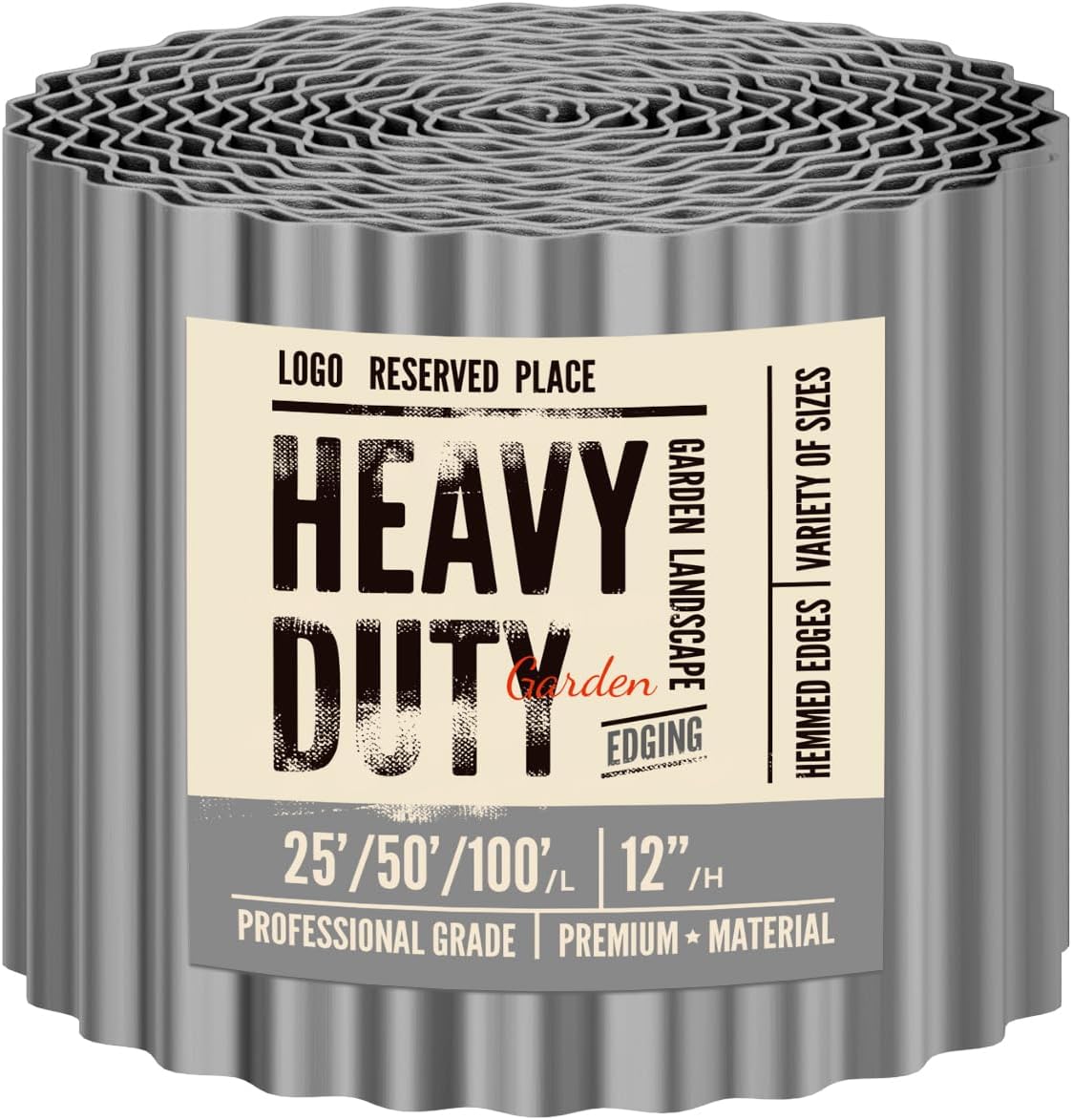 Land Guard Corrugated Garden Edging Border, 12" x 100' Landscape Paver Edging, Tall Landscape Edging, Fence for Garden, Flower Bed, Lawn and Landscape Edging (Grey)