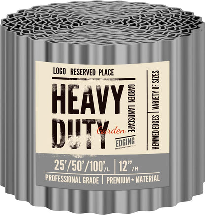 Land Guard Corrugated Garden Edging Border, 12" x 25' Landscape Paver Edging, Tall Landscape Edging, Fence for Garden, Flower Bed, Lawn and Landscape Edging (Grey)