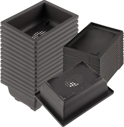 KINJOEK 15 PCS 6.5 Inch Plant Pot, Rectangular Plastic Bonsai Training Pots with 15 Humidity Trays, Flower Succulent Pots Container for Garden, Indoor, Home Decorative