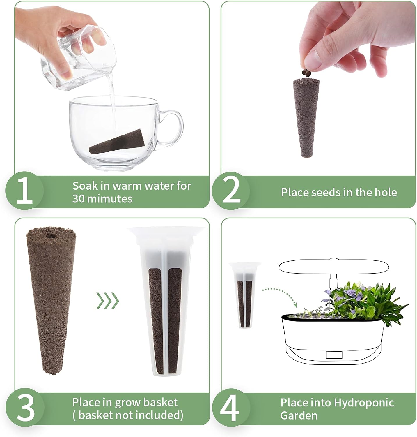 150 Pack Grow Sponges, Seed Pods Replacement Root Growth Sponges Compatible with AeroGarden, Moldy-Free, Kit with 10 Pod Labels for Hydroponic Indoor Garden System