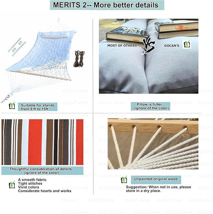 Mesh Hammock,Cotton Rope hammocks with Pad Chains Hooks Tree Straps fit Stands from 9' to 15' for Outside Indoor Patio Yard