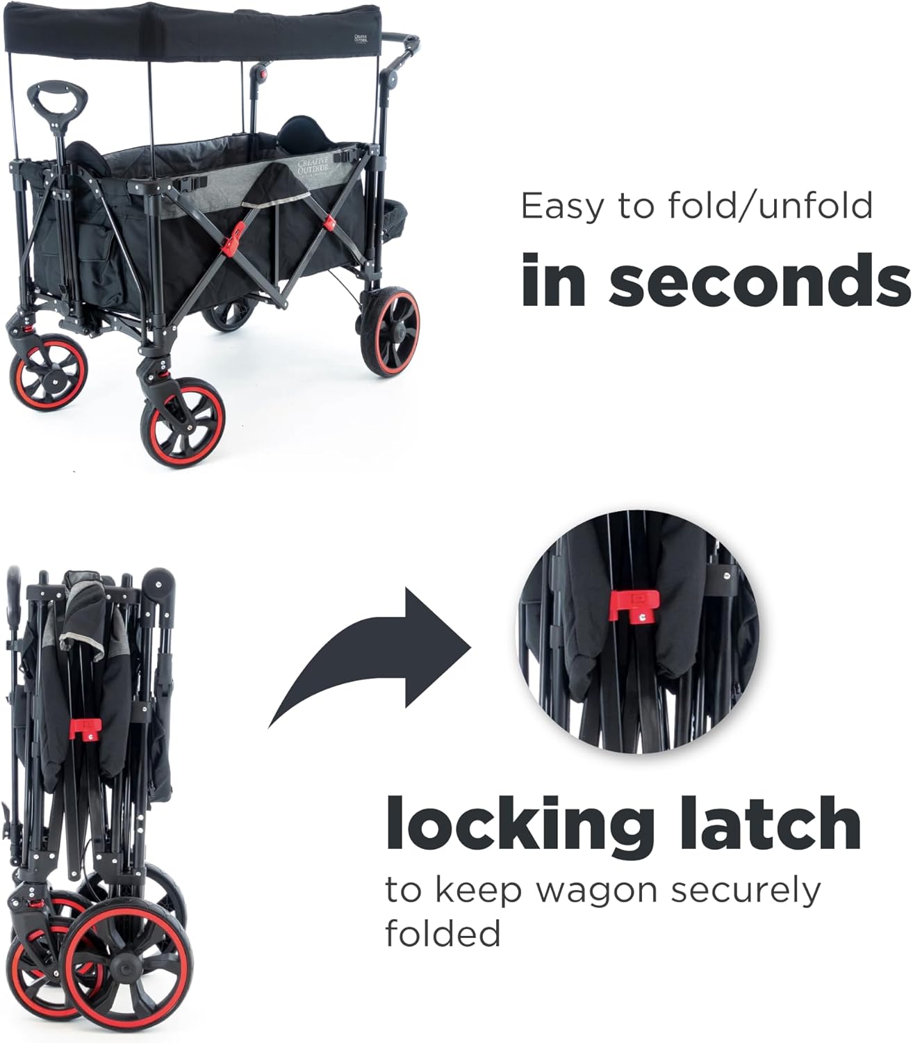 Creative Outdoor Push Pull All-Terrain Collapsible Folding Stroller Wagon for Kids, 150lbs Weight Capacity, Platinum Series, Beach, Park, Garden & Tailgate, (Black)