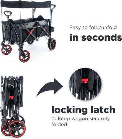 Creative Outdoor Push Pull All-Terrain Collapsible Folding Stroller Wagon for Kids, 150lbs Weight Capacity, Platinum Series, Beach, Park, Garden & Tailgate, (Black)
