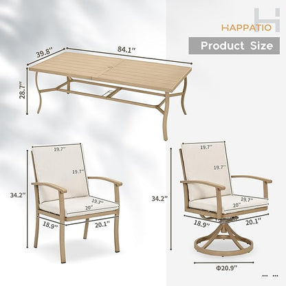 HAPPATIO Aluminum 9 Piece Patio Dining Sets, Outdoor Dining Set for 8, Patio Furniture Sets, 2 Swivel Dining Chairs, 6 Dining Chairs, Aluminum Furniture Set for Patio, Yard (Beige)
