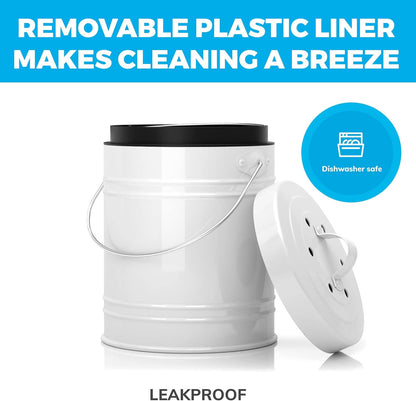 3 Liter Small Indoor Kitchen Compost Bin, Odorless Composting Bin with Carbon Filters, Countertop Compost Bucket with Lid, Metal Kitchen Composter with Plastic Bucket Liner for Food & Waste Recycling
