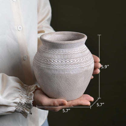 Quoowiit Ceramic Rustic Farmhouse Vase, Distressed Flower Vase for Home Decor, Boho Decorative Vases for Centerpiece Table Decorations, Vases for Living Room Kitchen Entryway Mantle Shelf Decor