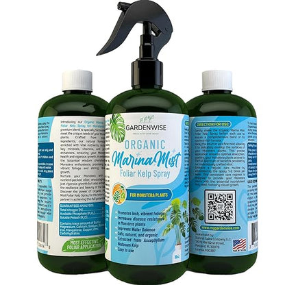 Organic Marina Mist Foliar Spray for Monstera, Philodendron, Elephant’s Ear and Other Tropical Houseplant | Liquid Fertilizer | Micro Nutrients for Vital Health | Liquid Plant Food (8 OZ)