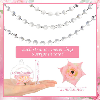 24 Sets Hanging Glass Candle Holder Wedding Glass Globe with Acrylic Gems Bead Garland Tea Light Holder Orbs Container for Flower Plants Micro Landscape DIY Xmas Tree Party Decoration 2.36 Inch