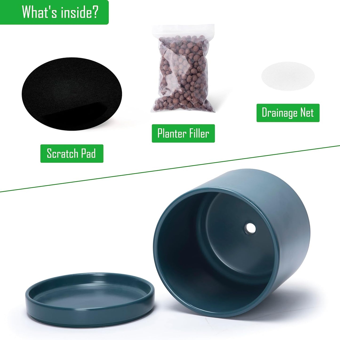 D'vine Dev 3 Inch & 4 Inch & 6 Inch, Set of 3 Round Ceramic Planter Pot with Drainage Hole and Saucer, Teal, 94-T-S-9